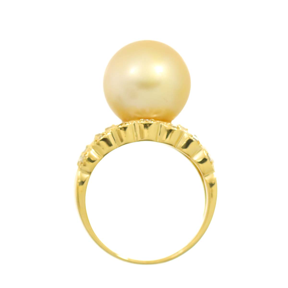 South Sea pearl 12.8mm Diamond 0.21ct Ring 18K K18 YG 750 5.75-6(US)