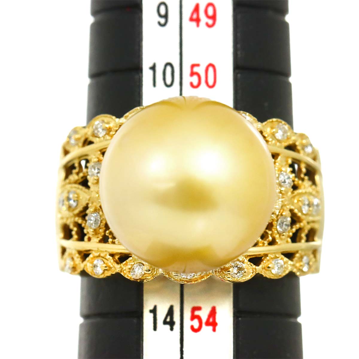 South Sea pearl 12.8mm Diamond 0.21ct Ring 18K K18 YG 750 5.75-6(US)