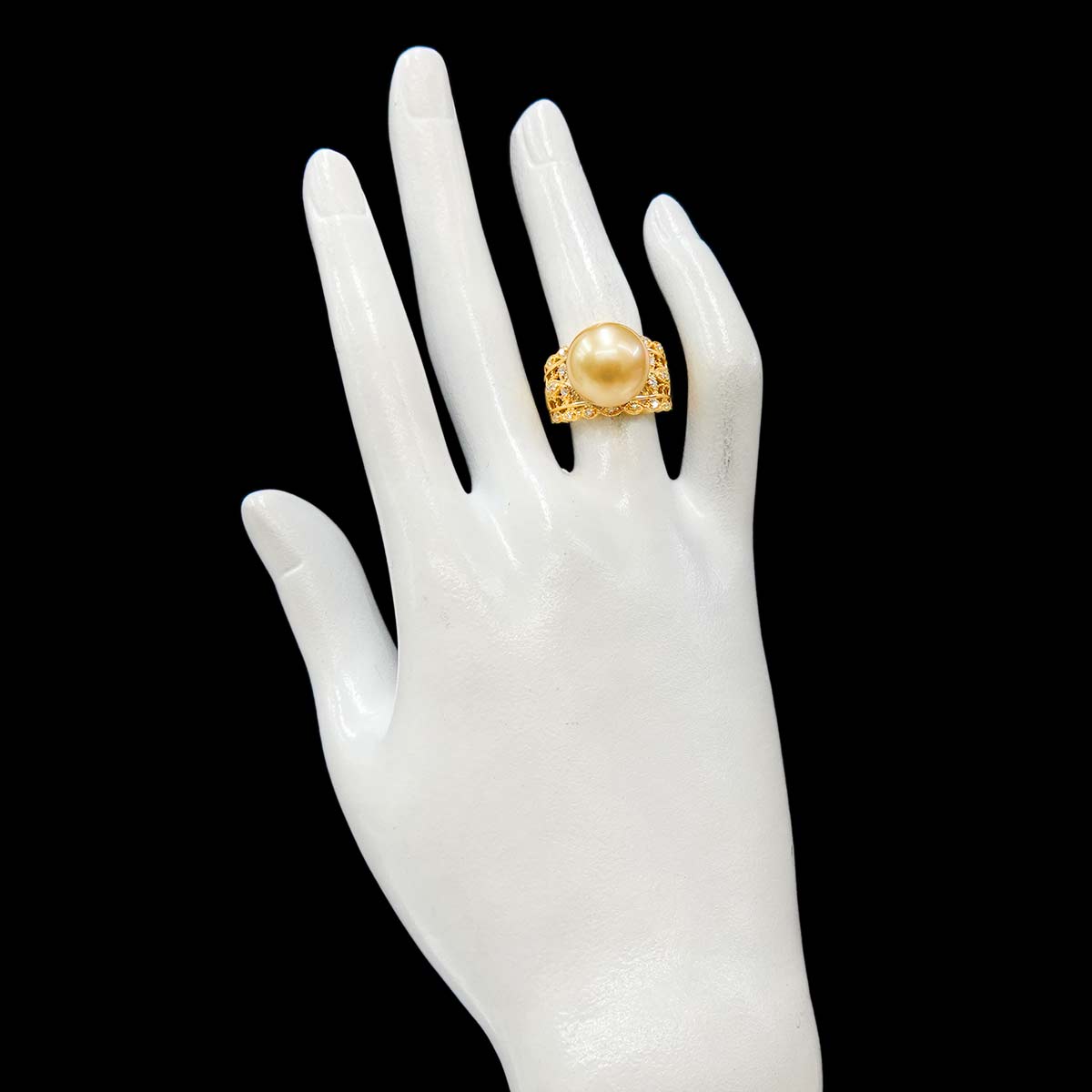South Sea pearl 12.8mm Diamond 0.21ct Ring 18K K18 YG 750 5.75-6(US)