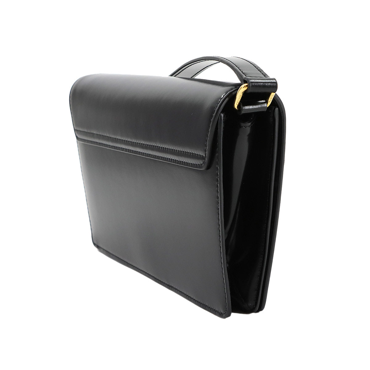 Triomphe Trapeze Shoulder Clutch Bag Leather Black