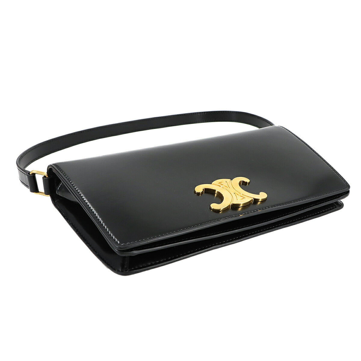 Triomphe Trapeze Shoulder Clutch Bag Leather Black