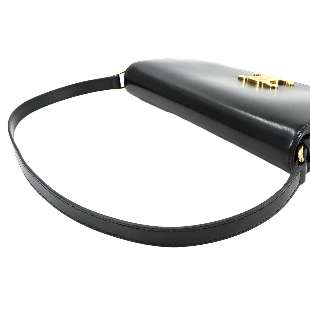 Triomphe Trapeze Shoulder Clutch Bag Leather Black