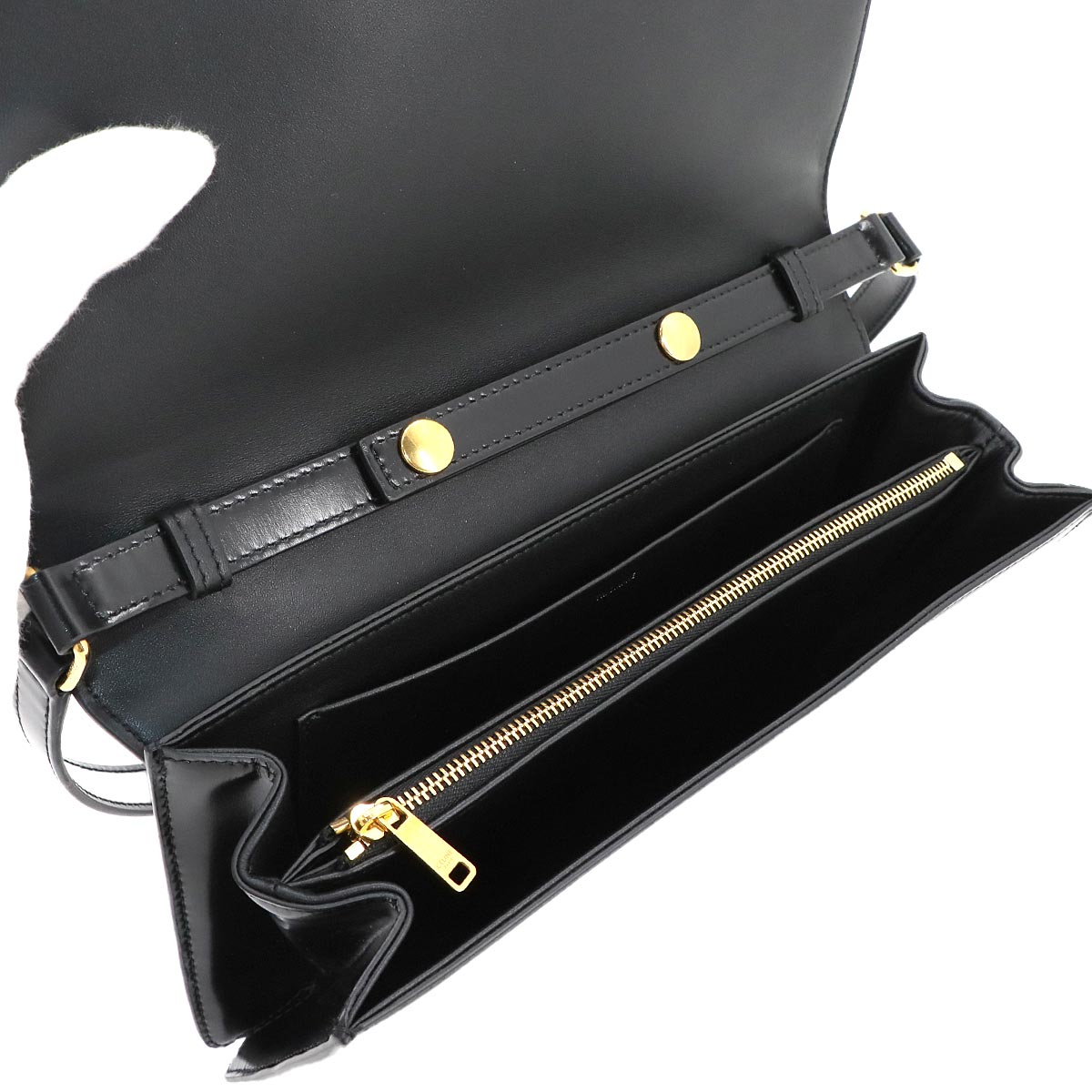 Triomphe Trapeze Shoulder Clutch Bag Leather Black