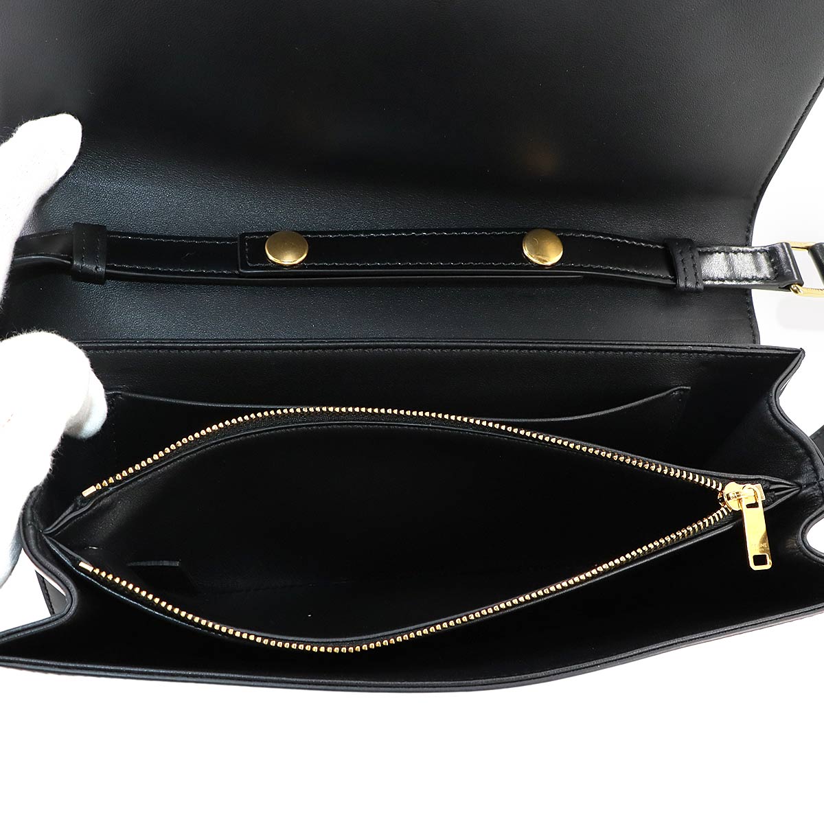 Triomphe Trapeze Shoulder Clutch Bag Leather Black