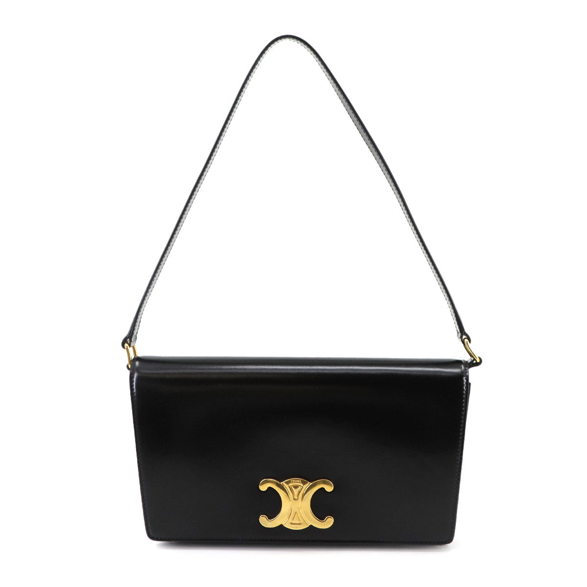 Triomphe Trapeze Shoulder Clutch Bag Leather Black