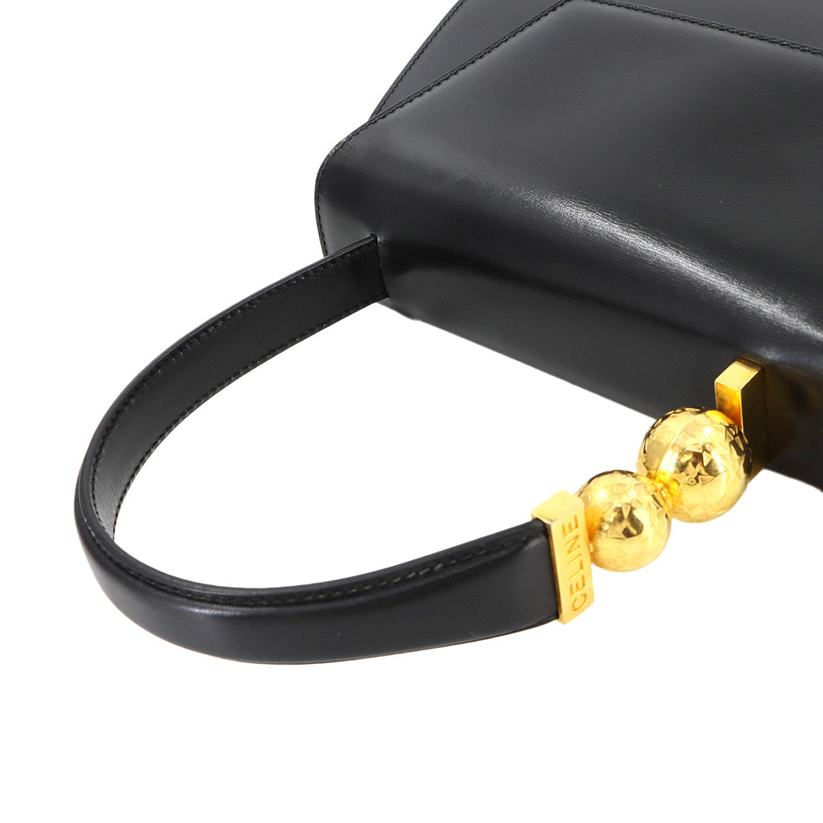 Star ball Hand Shoulder Bag Leather Black Vintage