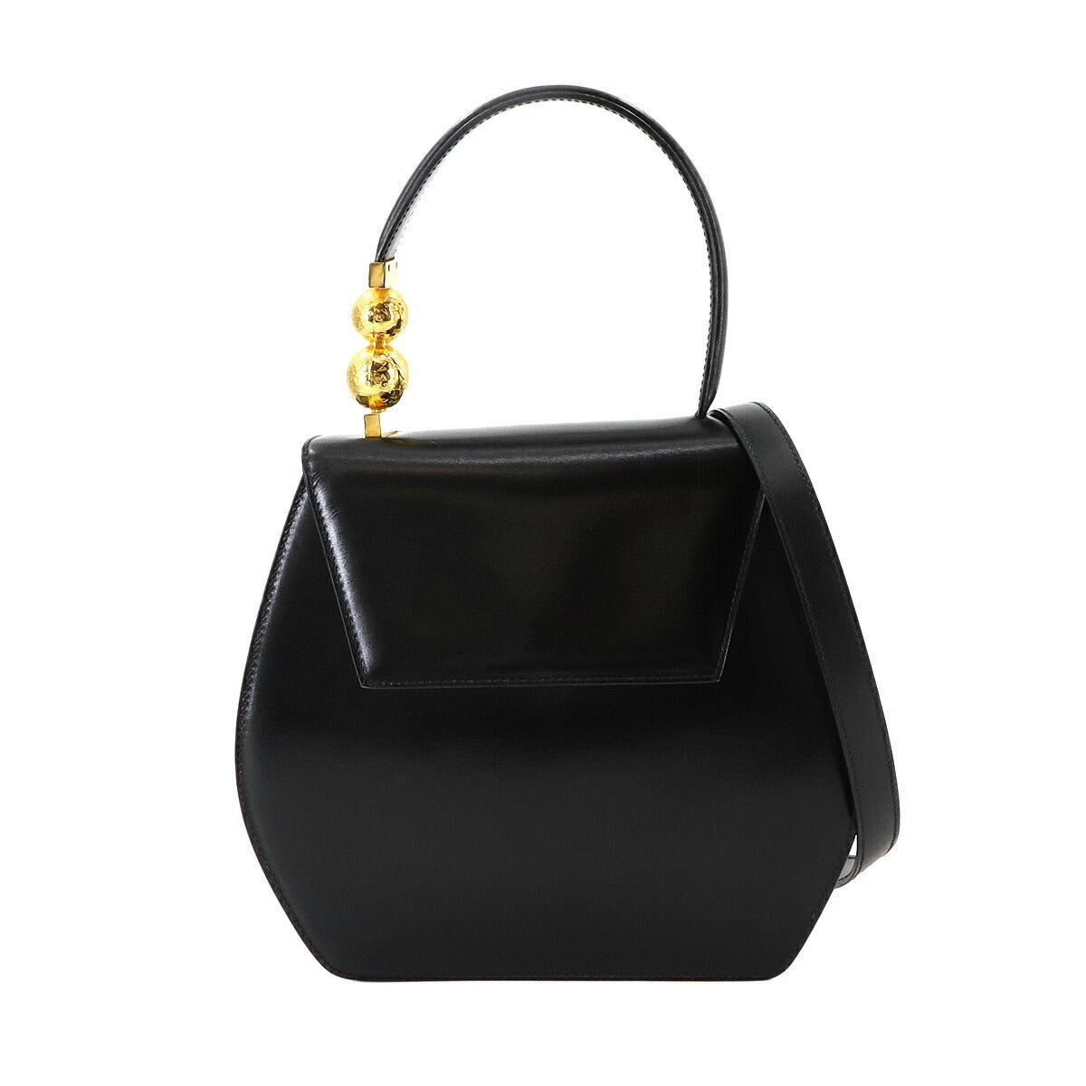 Star ball Hand Shoulder Bag Leather Black Vintage