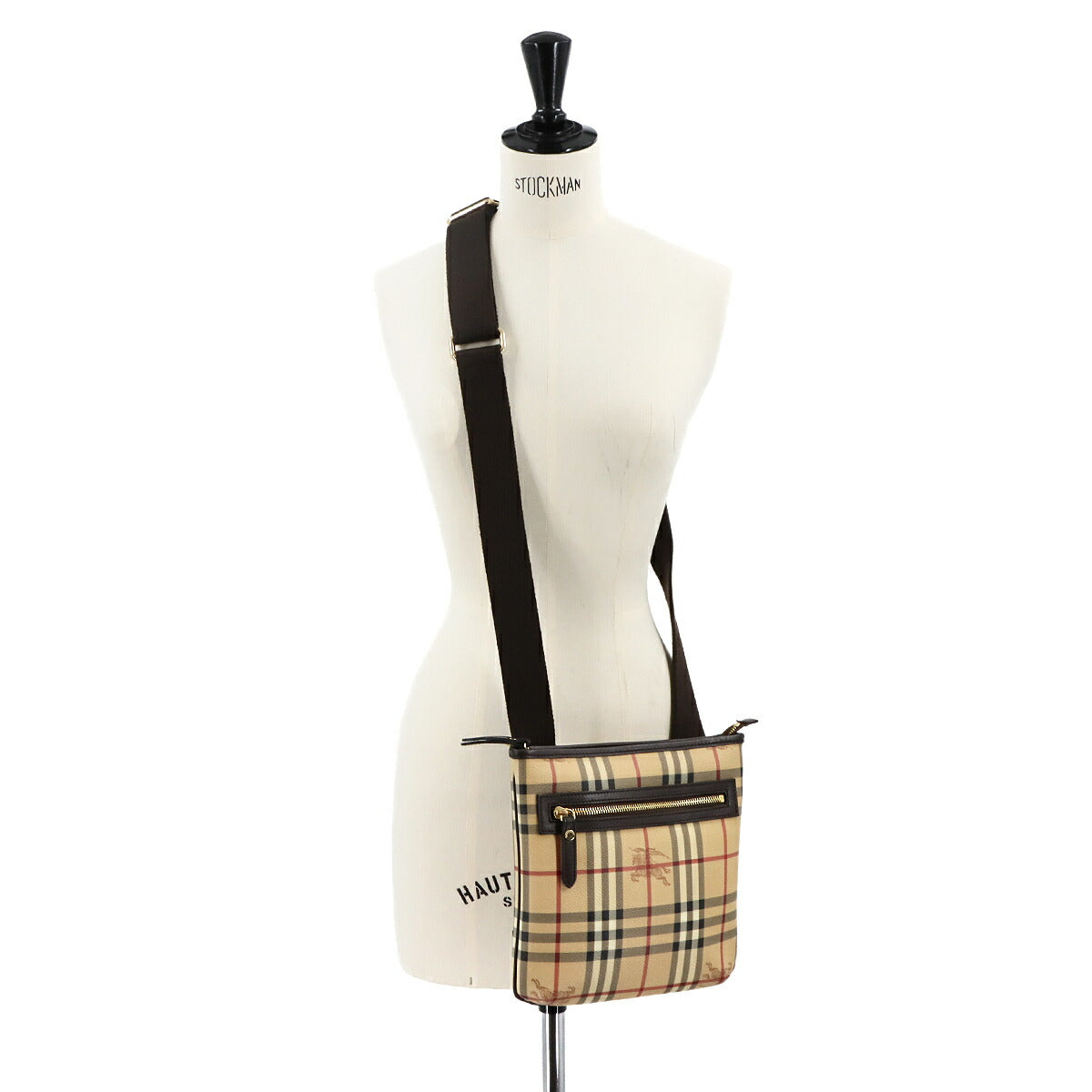 Plaid Shoulder Bag PVC Leather Beige Brown Haymarket Check