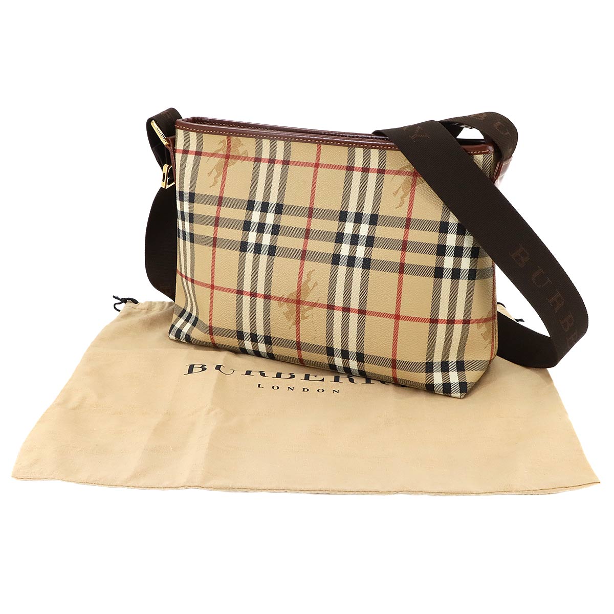 Plaid Shoulder Bag PVC Leather Beige Brown Haymarket Check