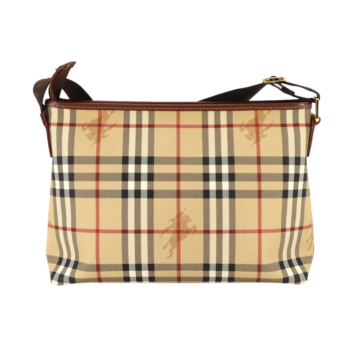 Plaid Shoulder Bag PVC Leather Beige Brown Haymarket Check