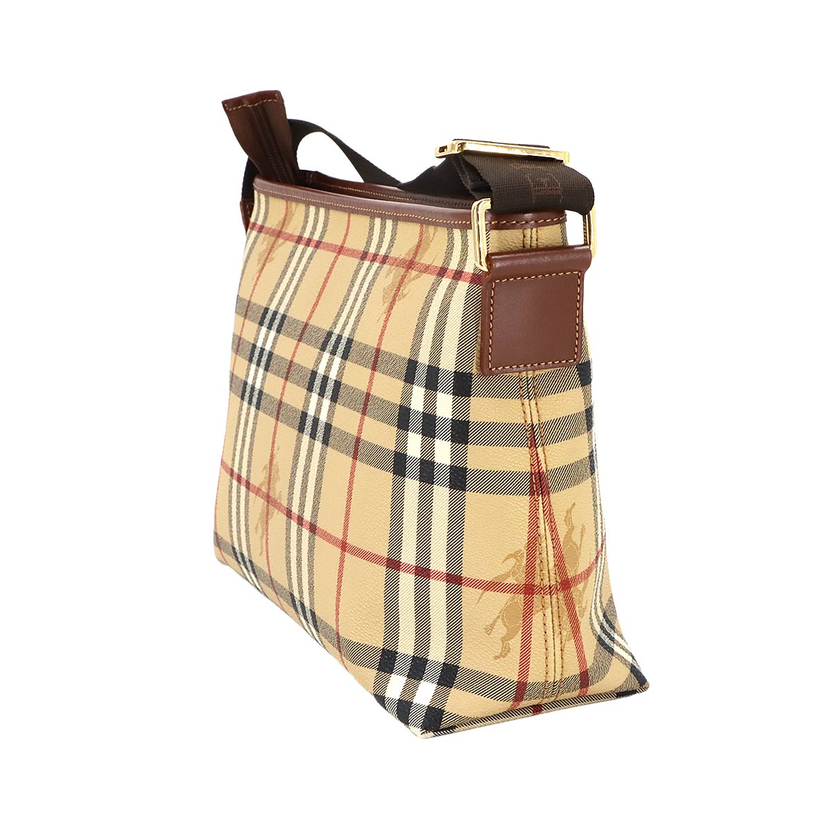 Plaid Shoulder Bag PVC Leather Beige Brown Haymarket Check