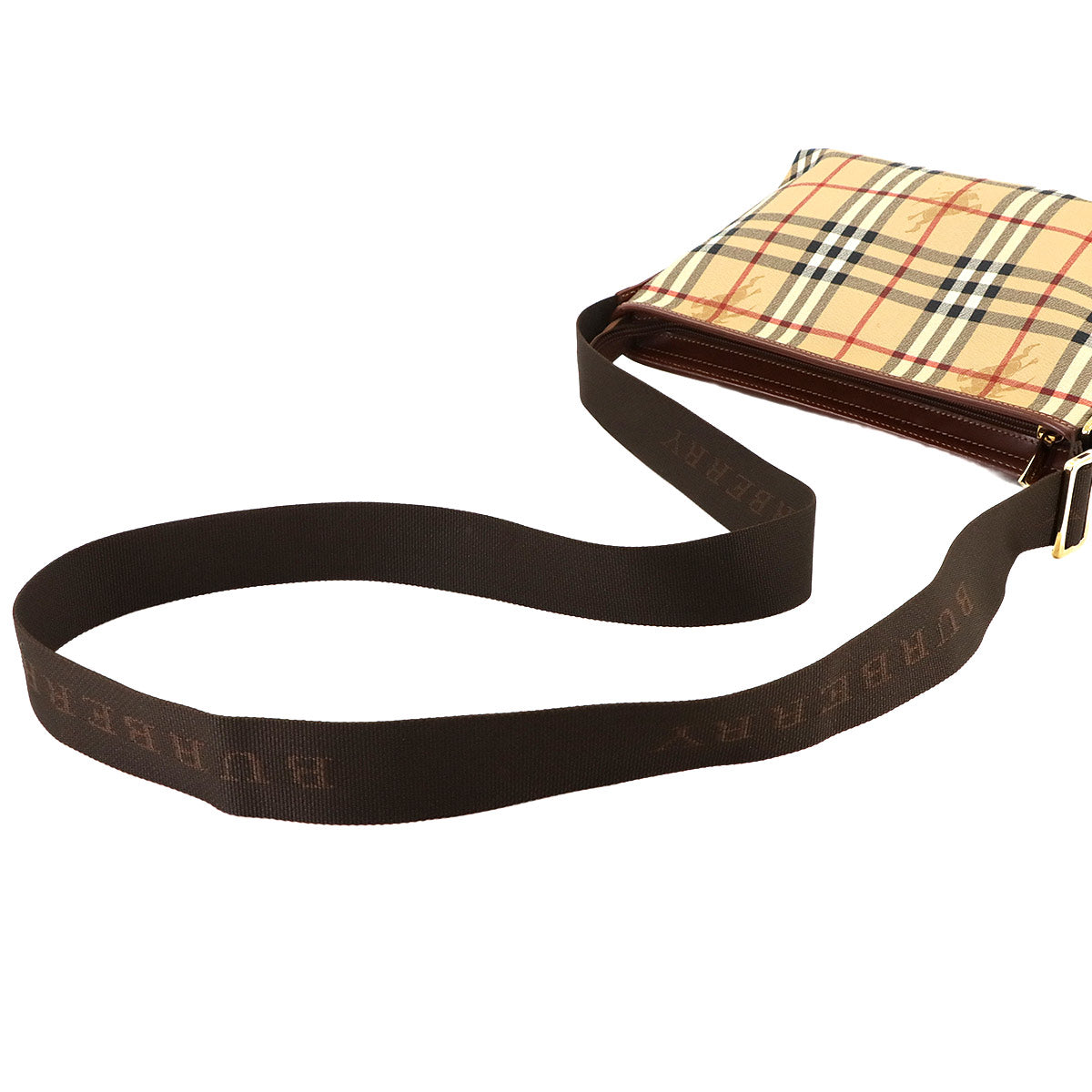 Plaid Shoulder Bag PVC Leather Beige Brown Haymarket Check
