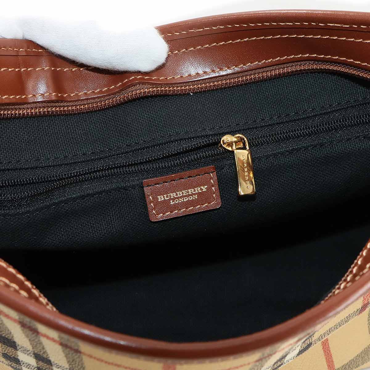 Plaid Shoulder Bag PVC Leather Beige Brown Haymarket Check