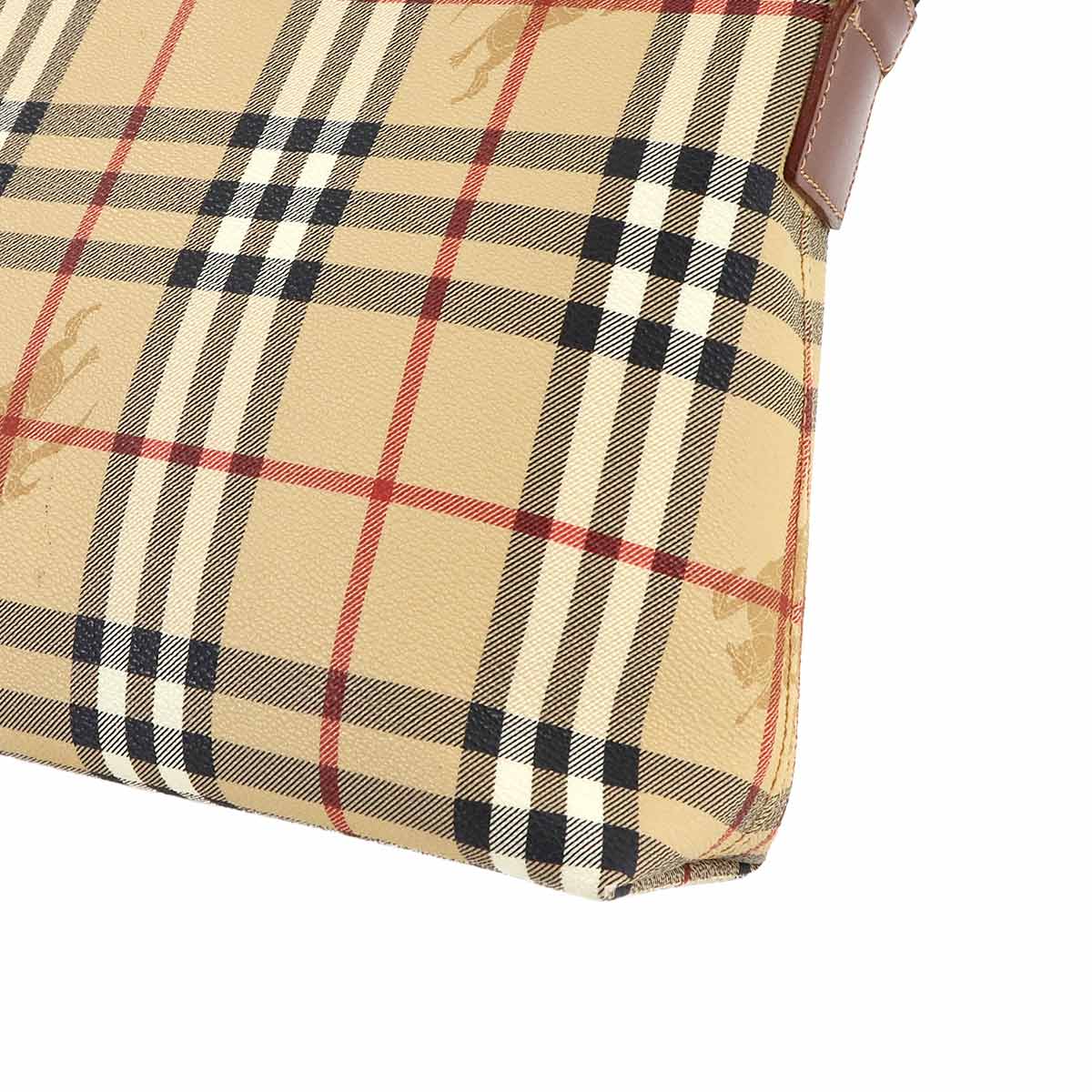 Plaid Shoulder Bag PVC Leather Beige Brown Haymarket Check
