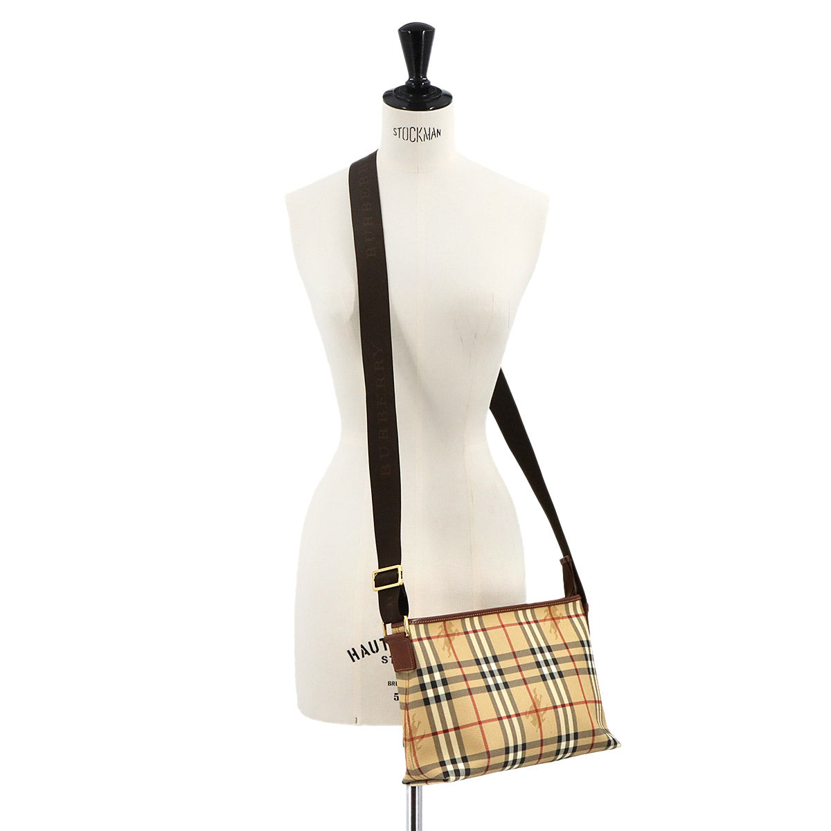 Plaid Shoulder Bag PVC Leather Beige Brown Haymarket Check