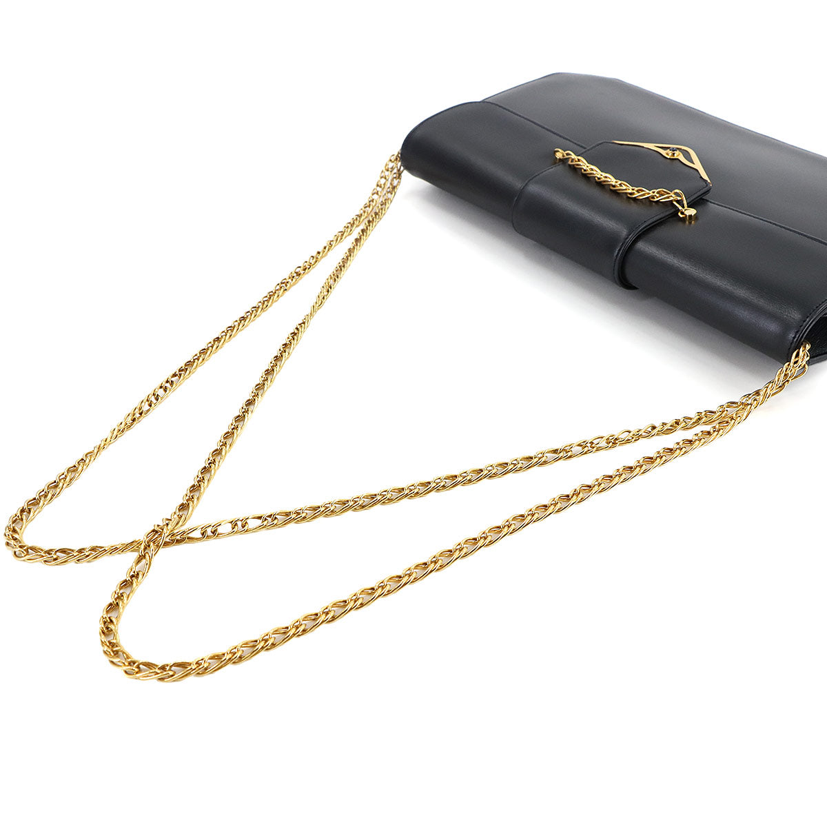 Sapphire Line Chain Shoulder Bag Leather Navy