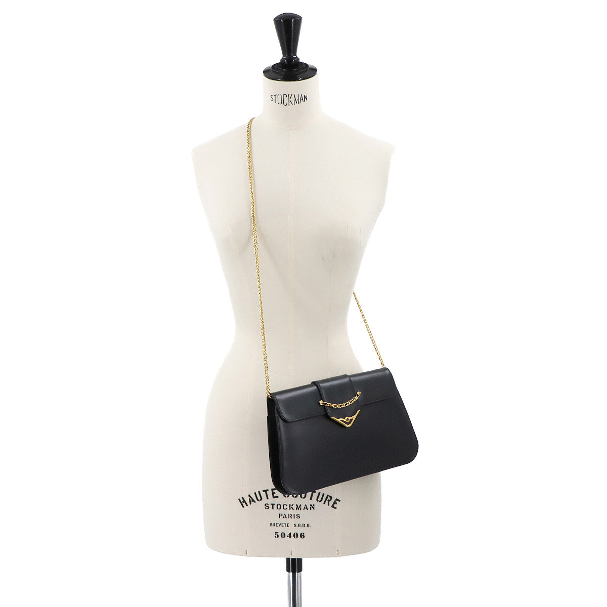 Sapphire Line Chain Shoulder Bag Leather Navy