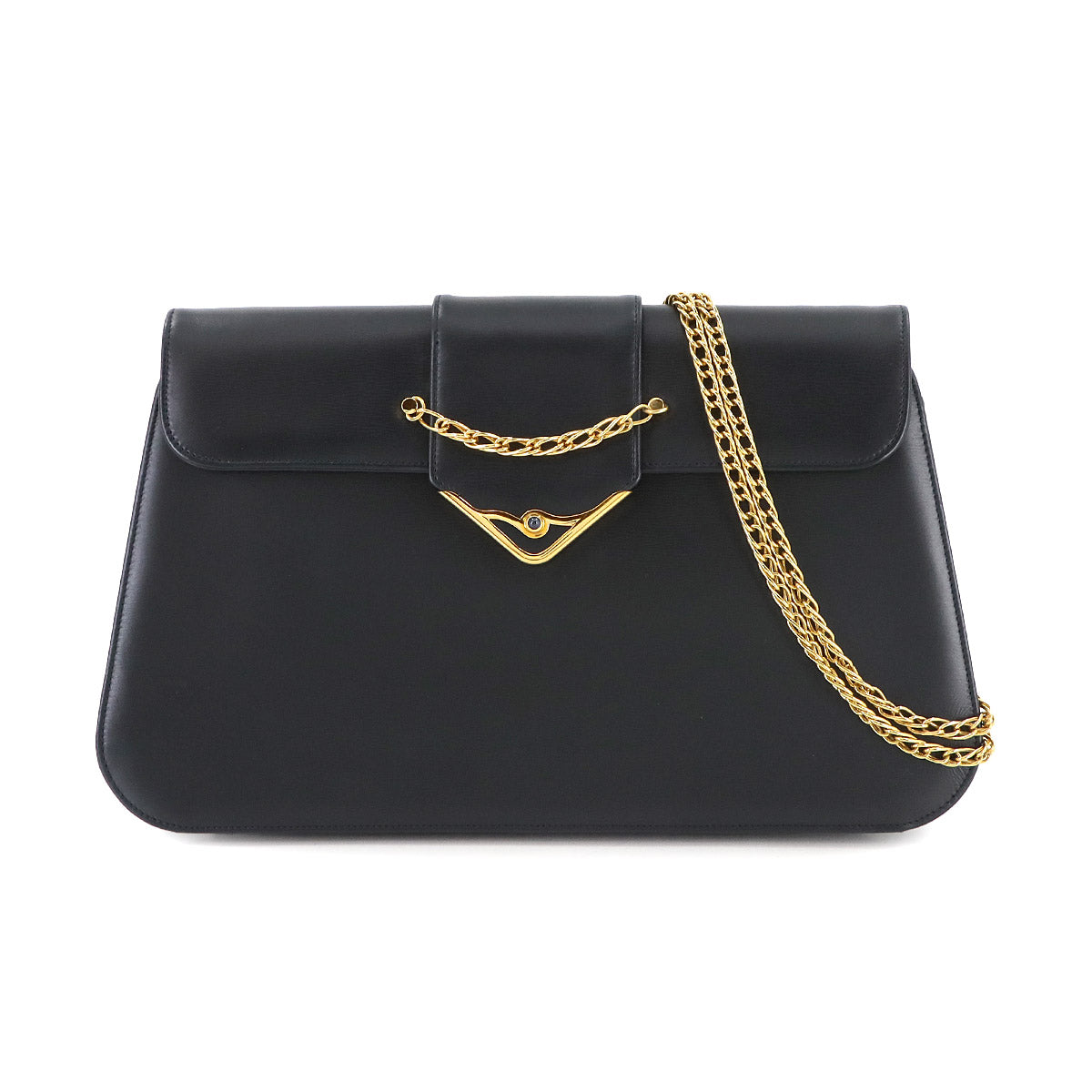 Sapphire Line Chain Shoulder Bag Leather Navy