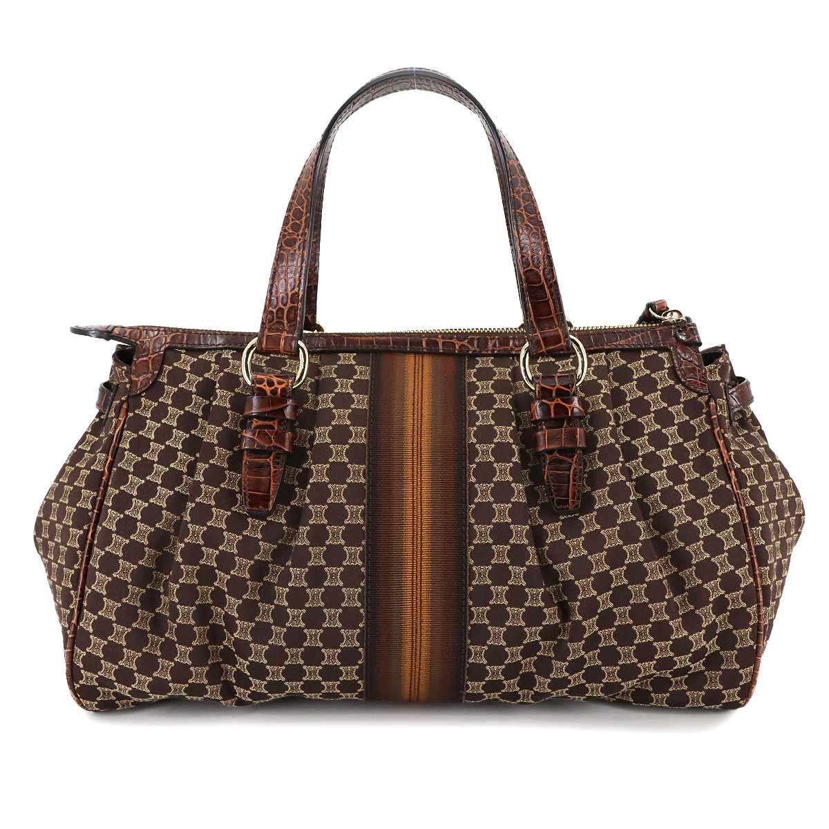 Macadam Hand Bag Canvas Leather Dark Brown Vintage Purse