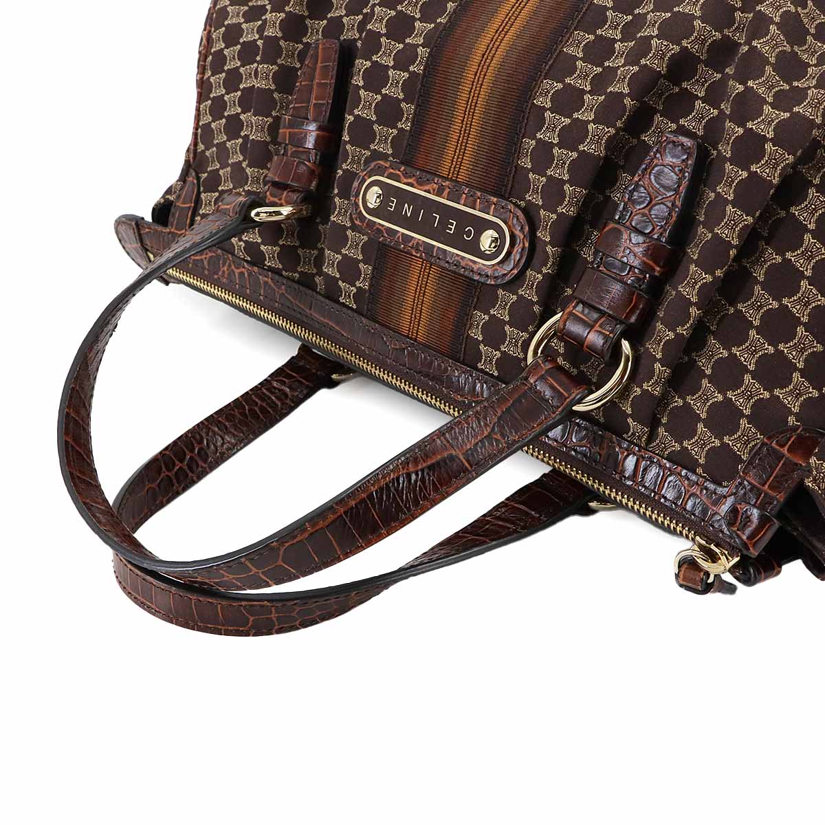 Macadam Hand Bag Canvas Leather Dark Brown Vintage Purse