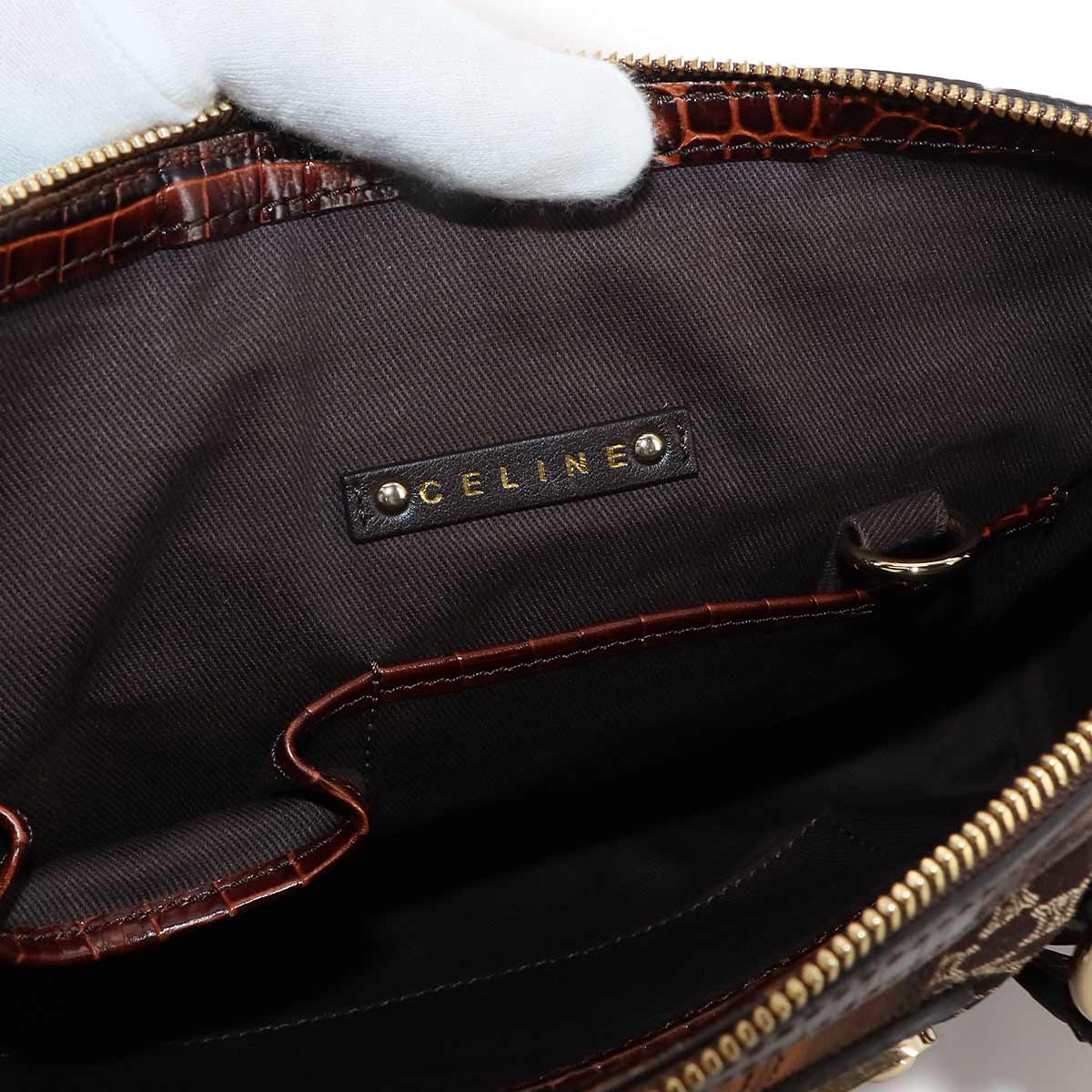 Macadam Hand Bag Canvas Leather Dark Brown Vintage Purse