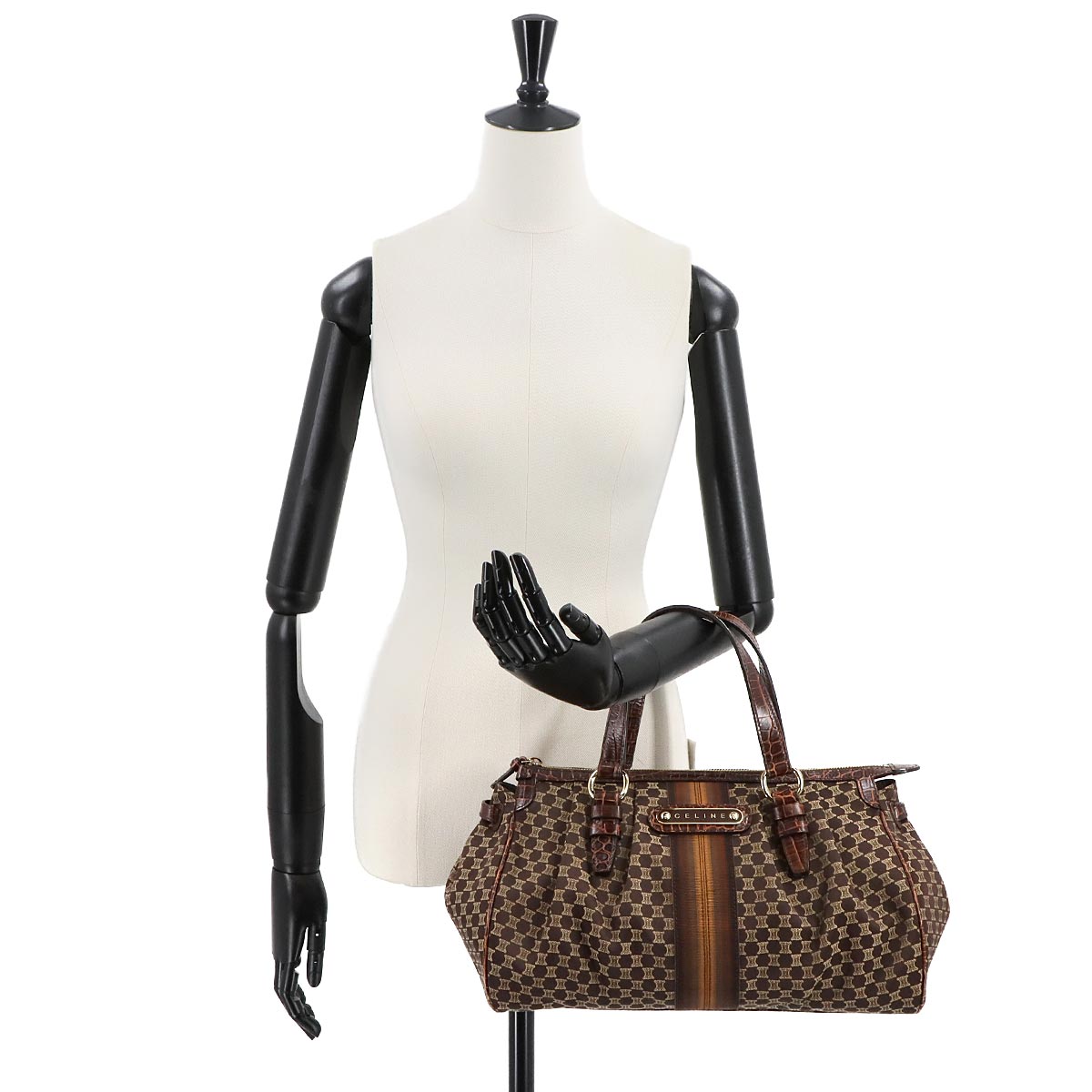 Macadam Hand Bag Canvas Leather Dark Brown Vintage Purse