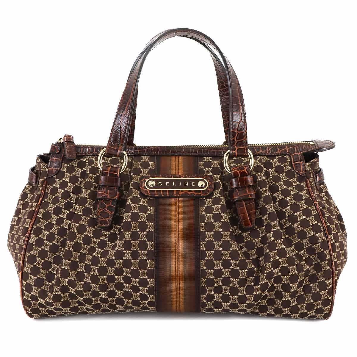 Macadam Hand Bag Canvas Leather Dark Brown Vintage Purse