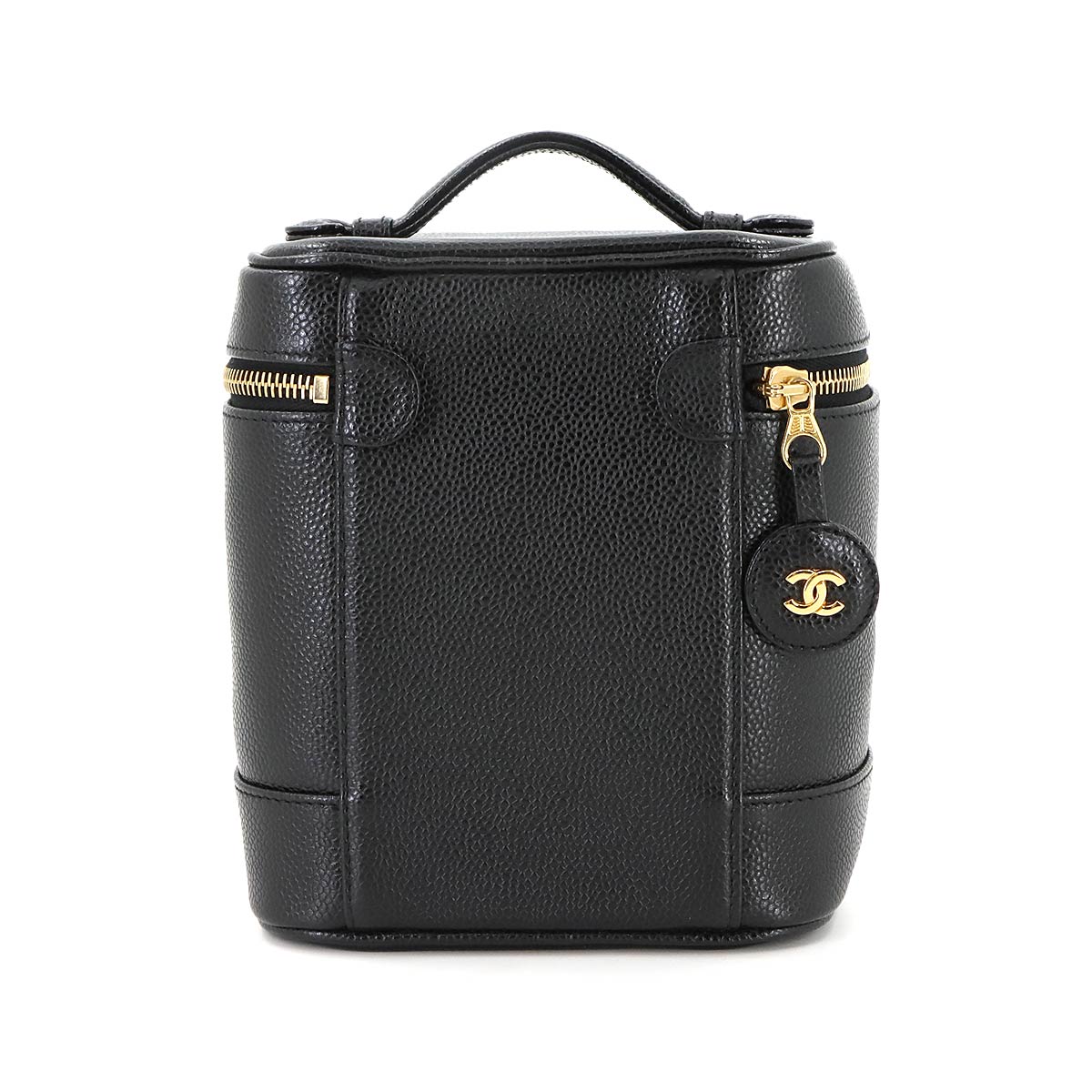 Vanity Hand Bag Leather Black A01998 Vintage Purse