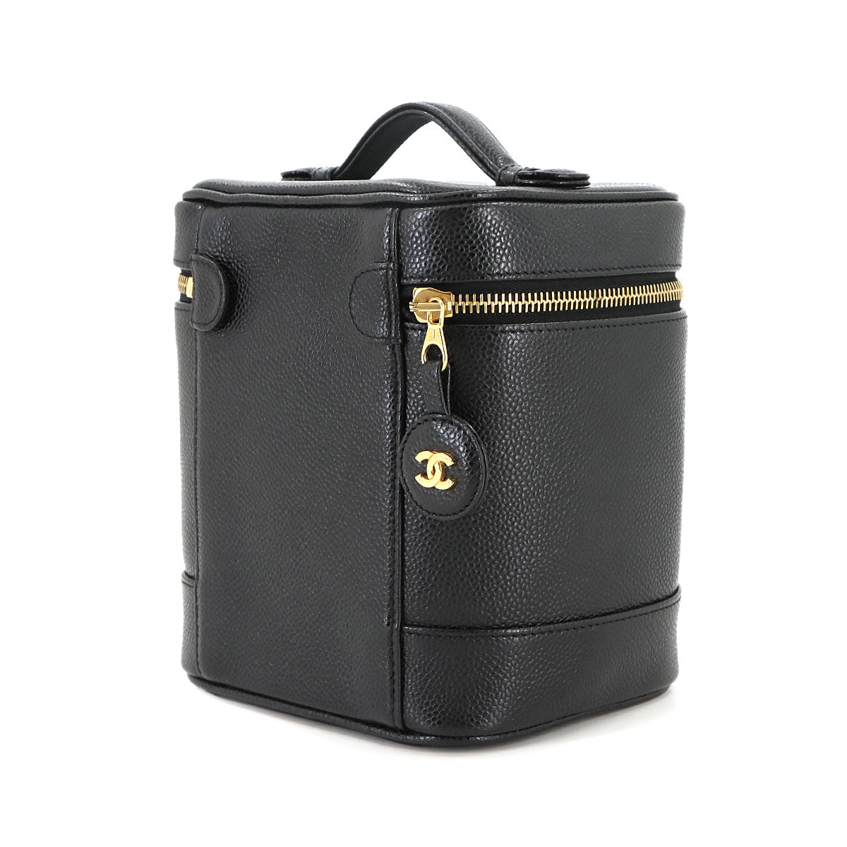 Vanity Hand Bag Leather Black A01998 Vintage Purse