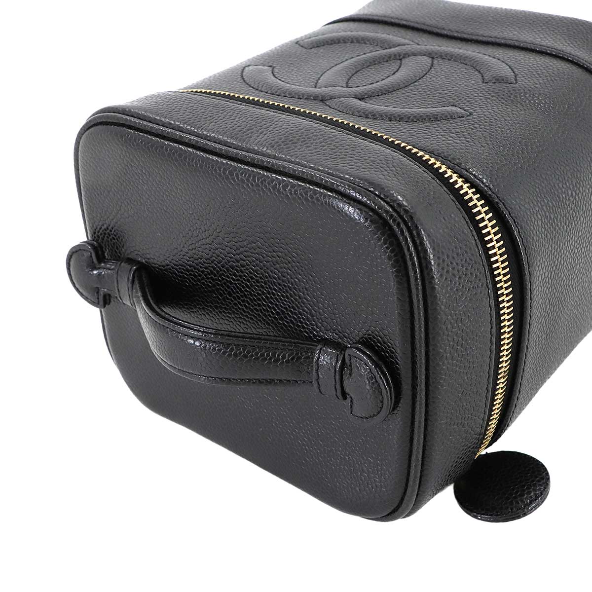 Vanity Hand Bag Leather Black A01998 Vintage Purse