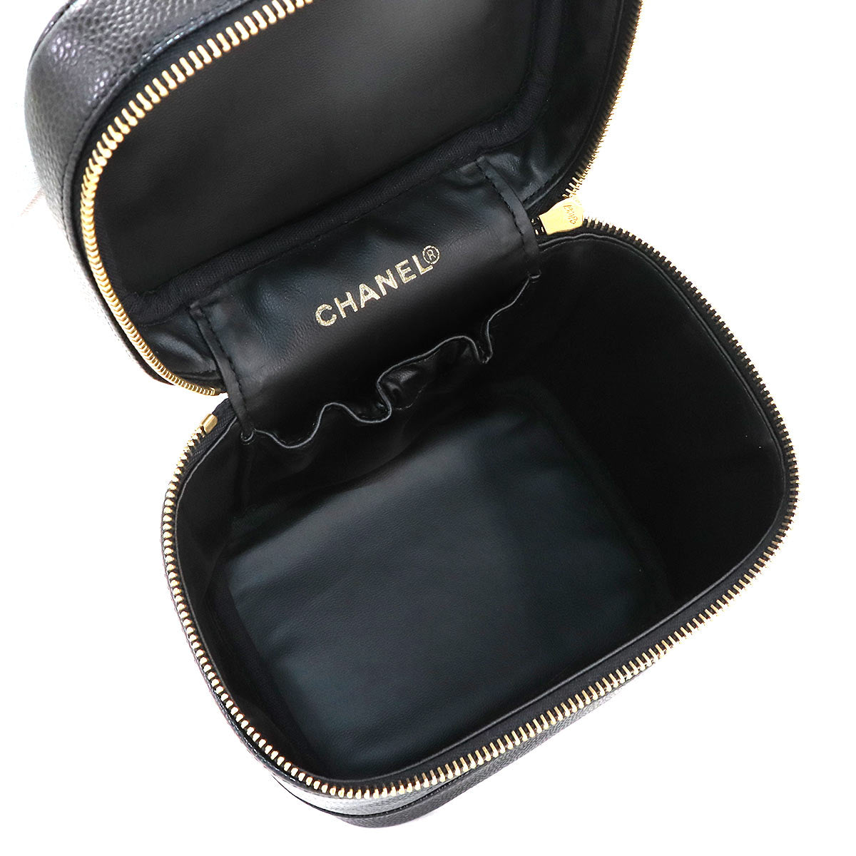 Vanity Hand Bag Leather Black A01998 Vintage Purse