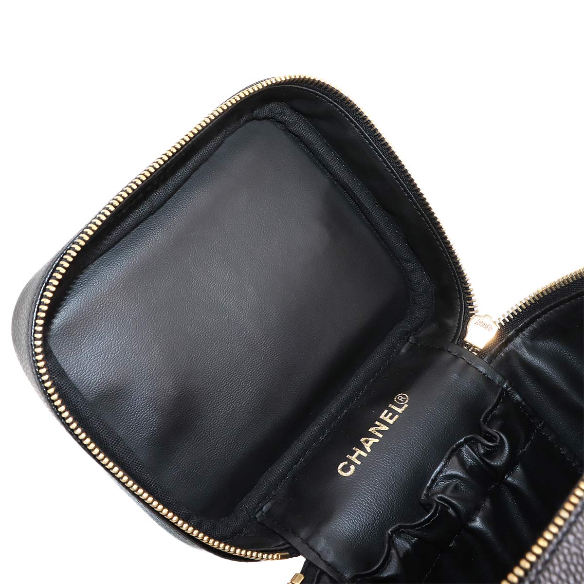 Vanity Hand Bag Leather Black A01998 Vintage Purse