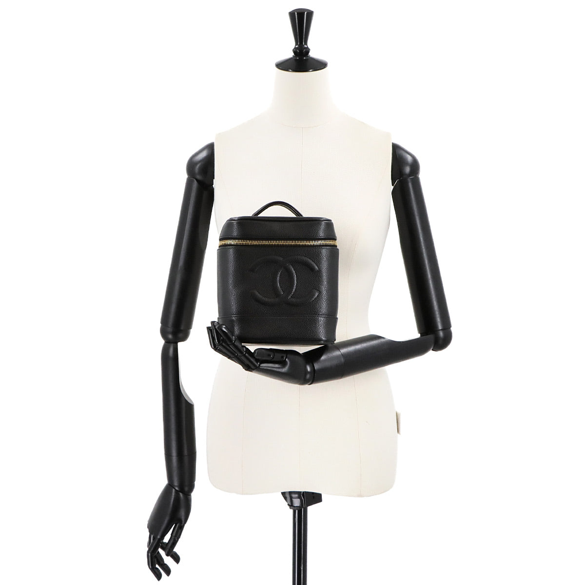 Vanity Hand Bag Leather Black A01998 Vintage Purse