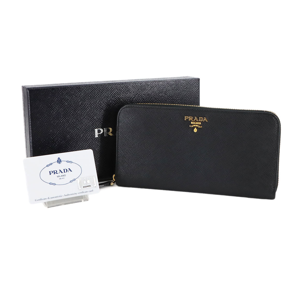 Zipped Around Long Wallet Saffiano Leather Black 1ML506 Purse