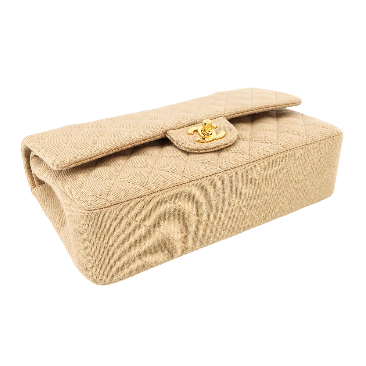 Matelasse Chain Shoulder Bag Cotton Jersey Beige Vintage