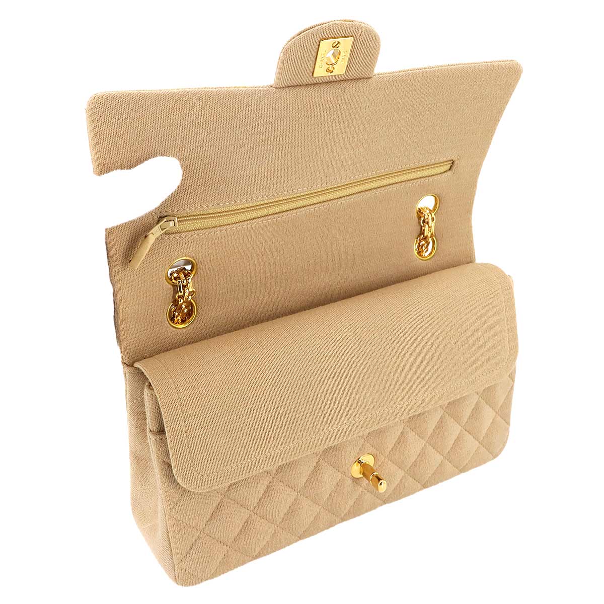 Matelasse Chain Shoulder Bag Cotton Jersey Beige Vintage