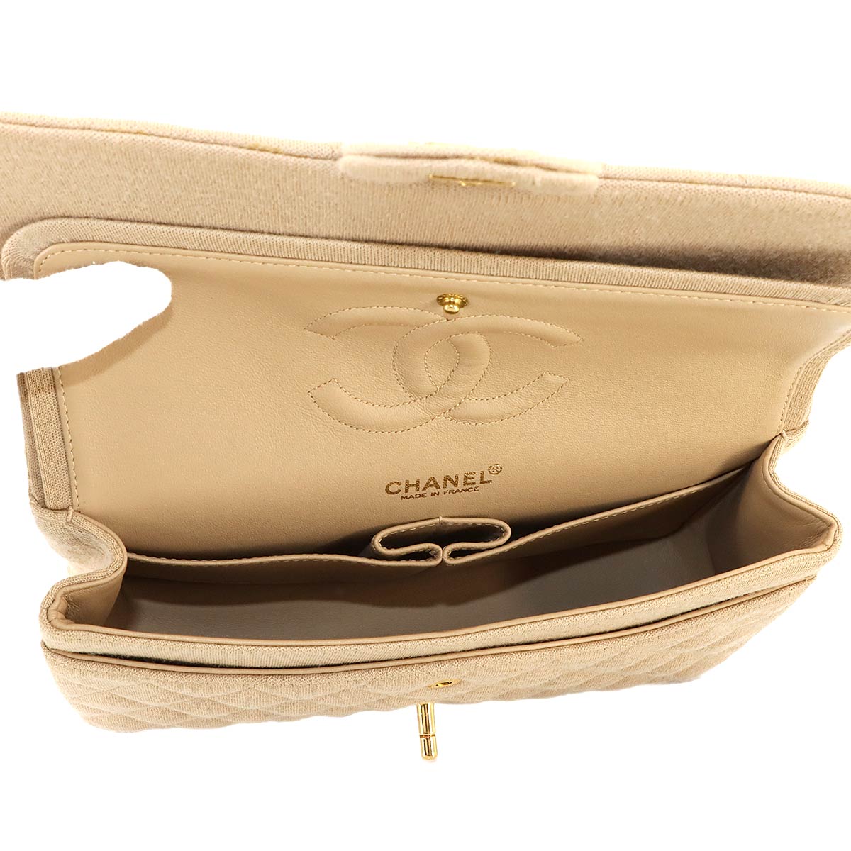 Matelasse Chain Shoulder Bag Cotton Jersey Beige Vintage