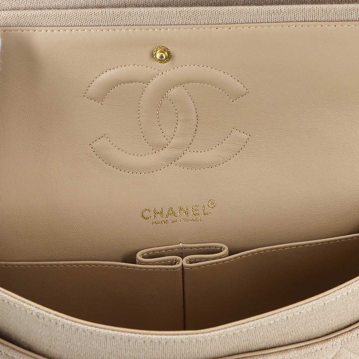 Matelasse Chain Shoulder Bag Cotton Jersey Beige Vintage