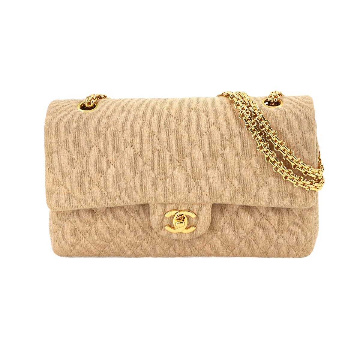 Medium Classic Double Flap Chain Bag 25cm Cotton Jersey Beige Vintage