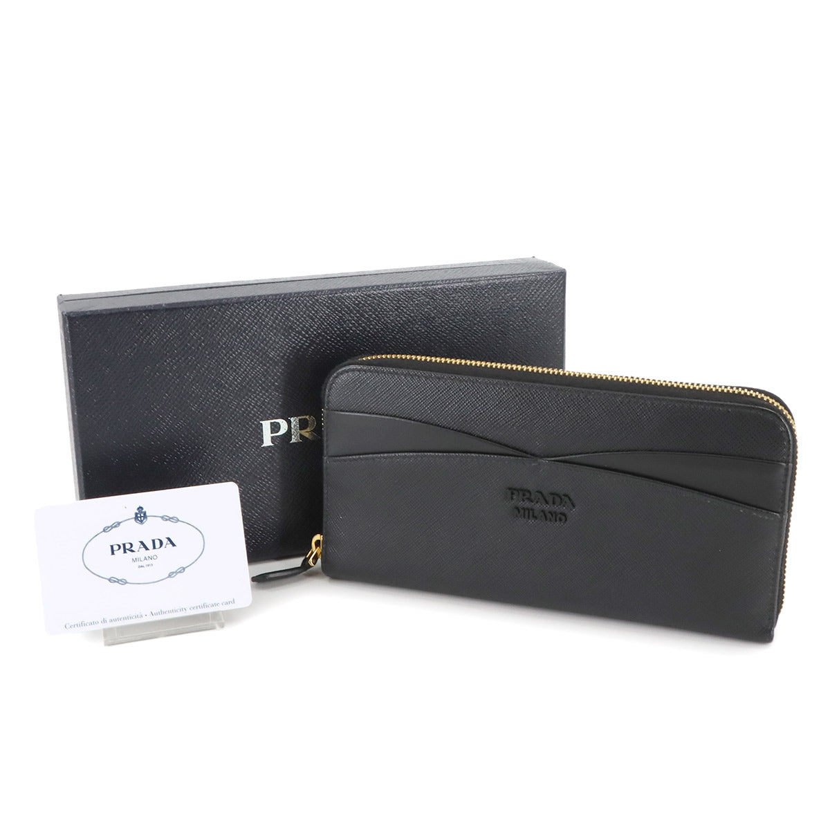 Zipped Around Long Wallet Saffiano Leather Black 1ML506