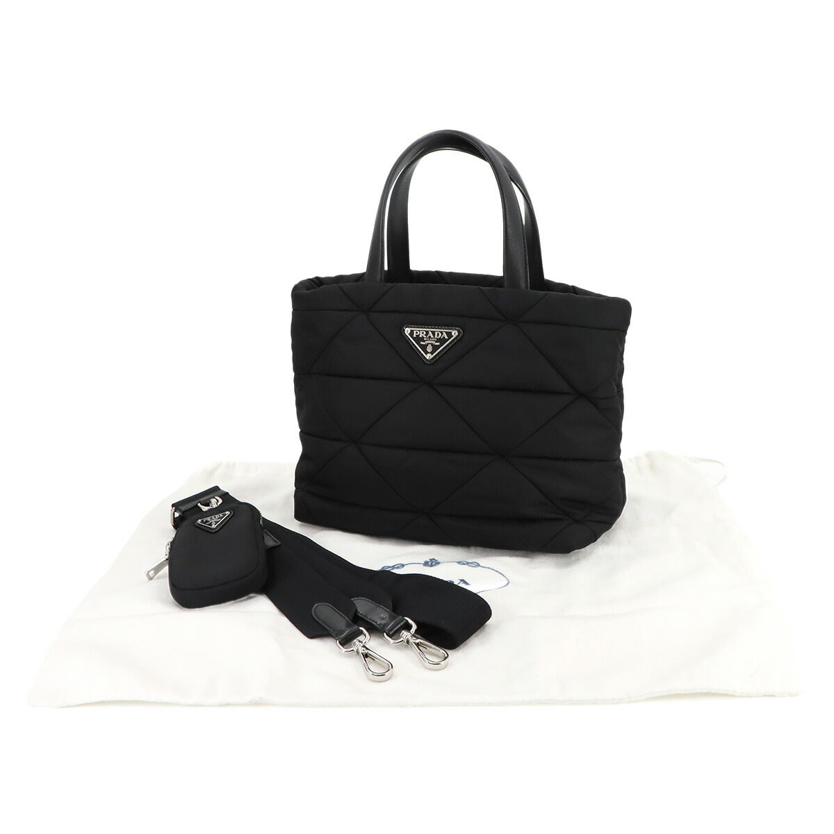 Small Padded 2way Tote Shoulder Bag Nylon Leather Nero 1BG373