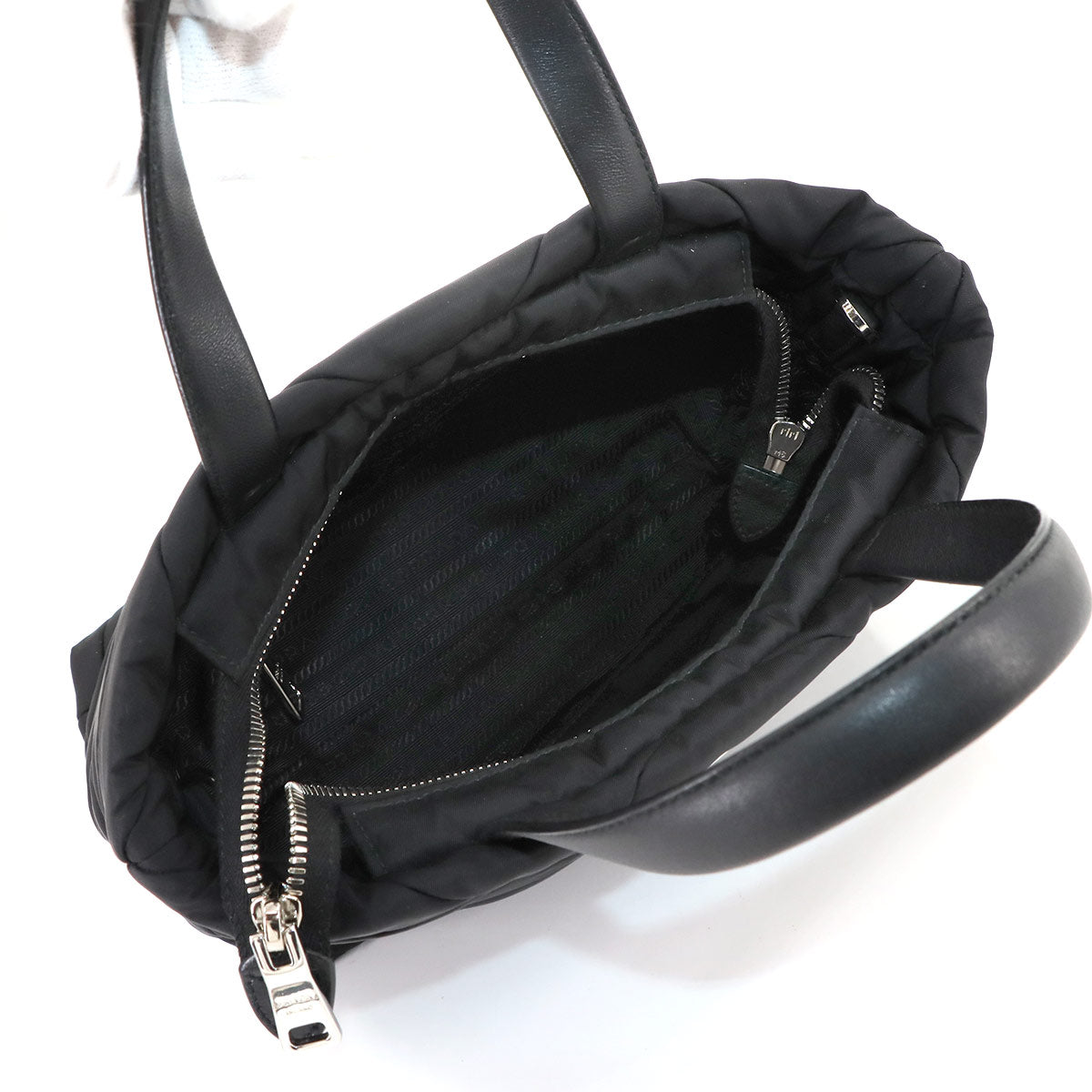Small Padded 2way Tote Shoulder Bag Nylon Leather Nero 1BG373