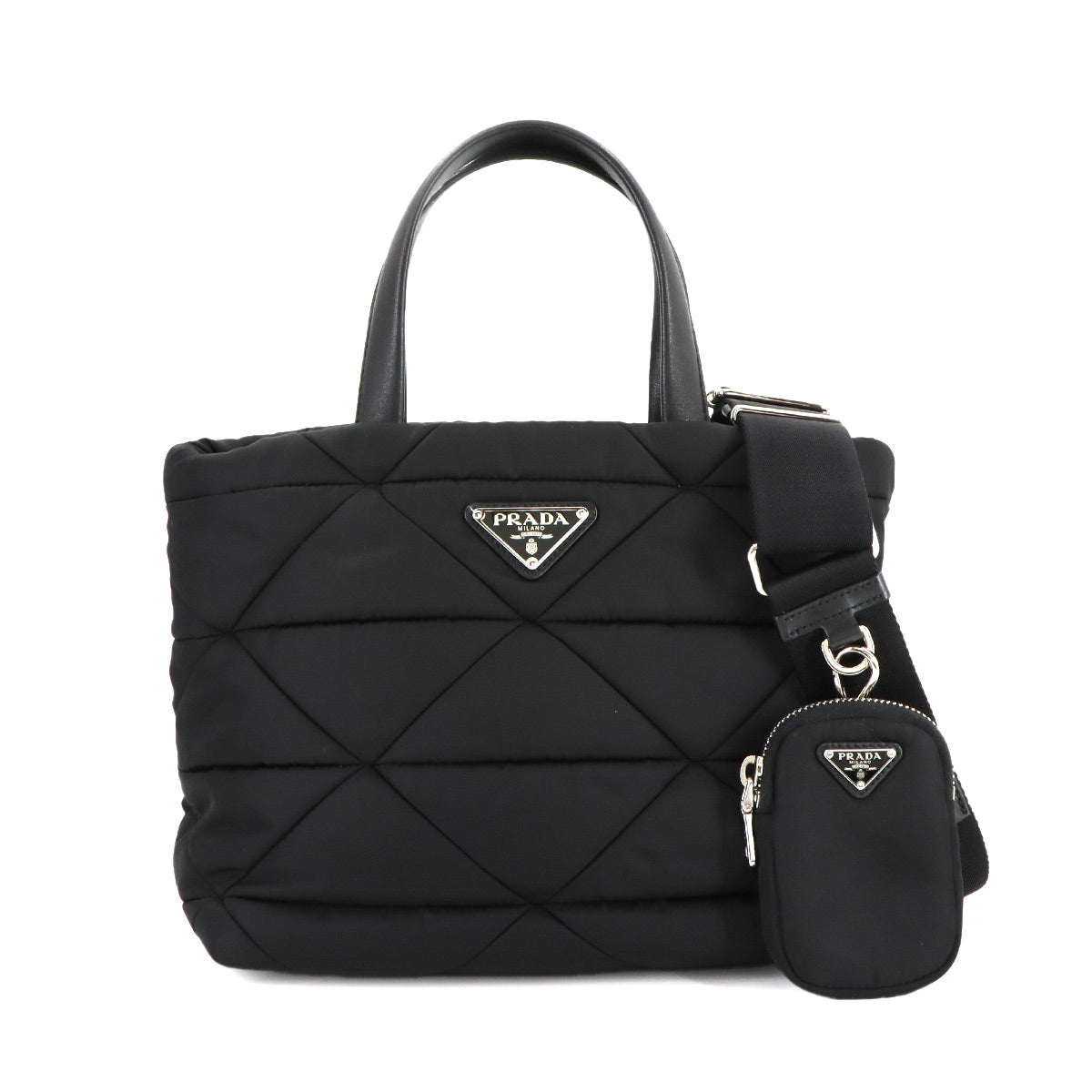 Small Padded 2way Tote Shoulder Bag Nylon Leather Nero 1BG373