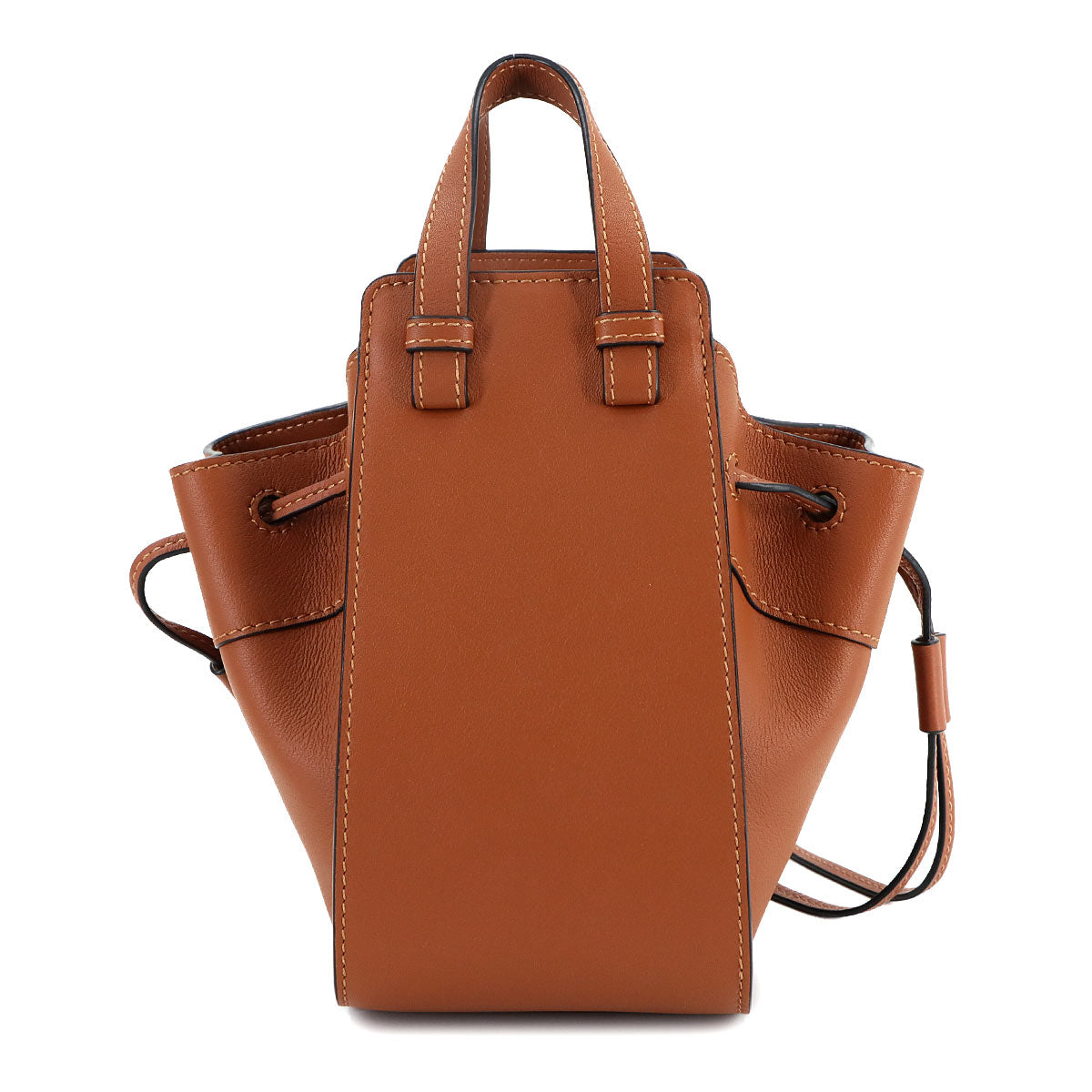 Drawstring Mini Hand Shoulder Bag Leather Brown
