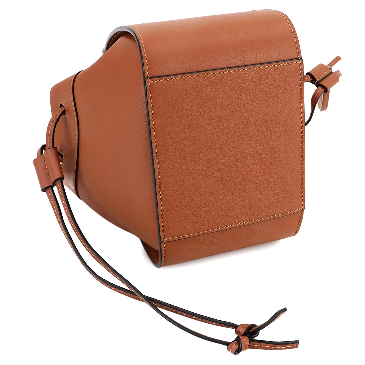 Drawstring Mini Hand Shoulder Bag Leather Brown