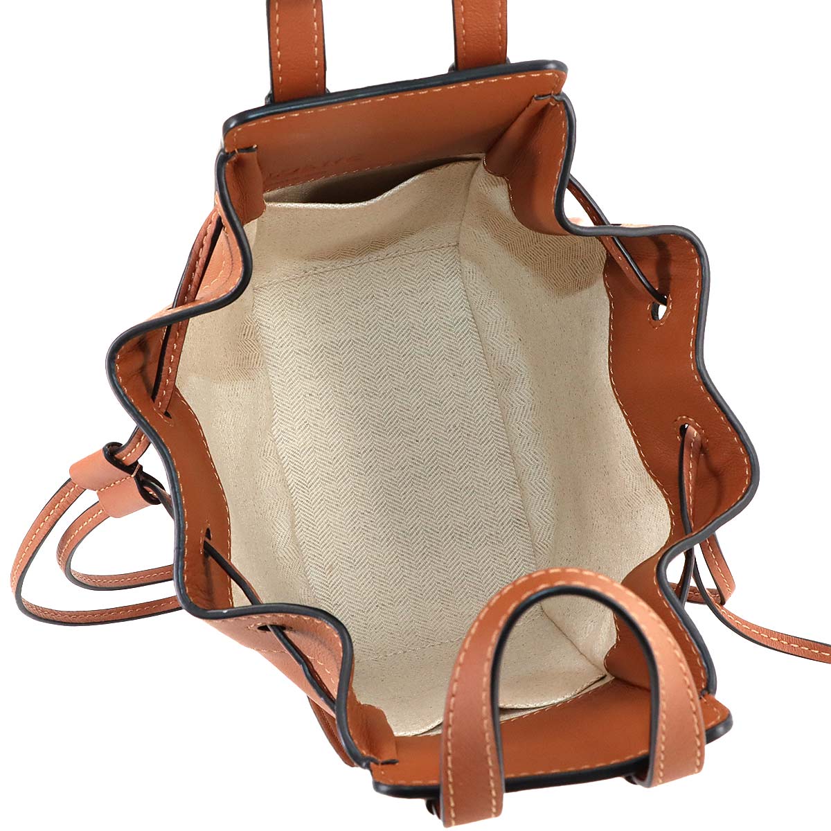 Drawstring Mini Hand Shoulder Bag Leather Brown