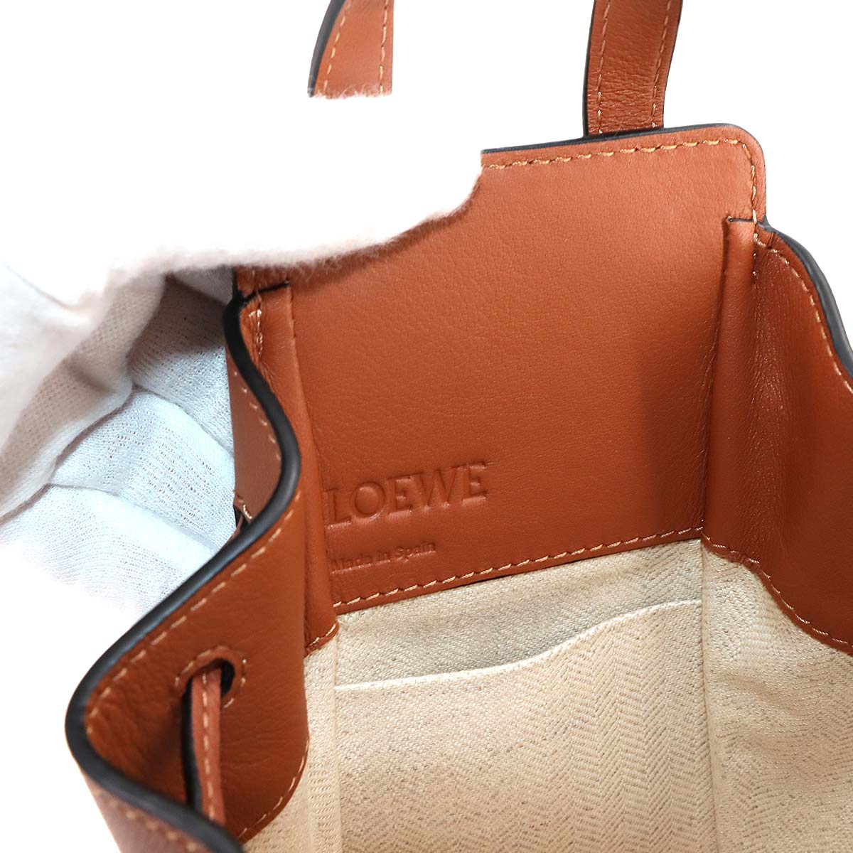 Drawstring Mini Hand Shoulder Bag Leather Brown