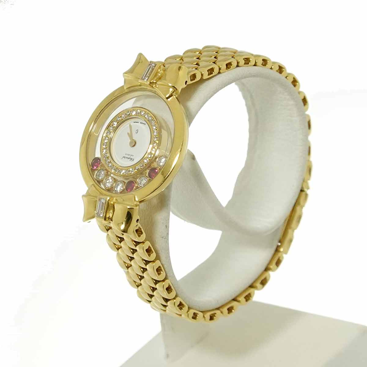 Happy Diamond 750 Yellow Gold White Dial Ladies Watch