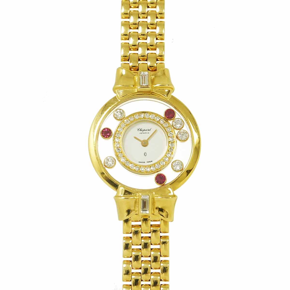 Happy Diamond 750 Yellow Gold White Dial Ladies Watch