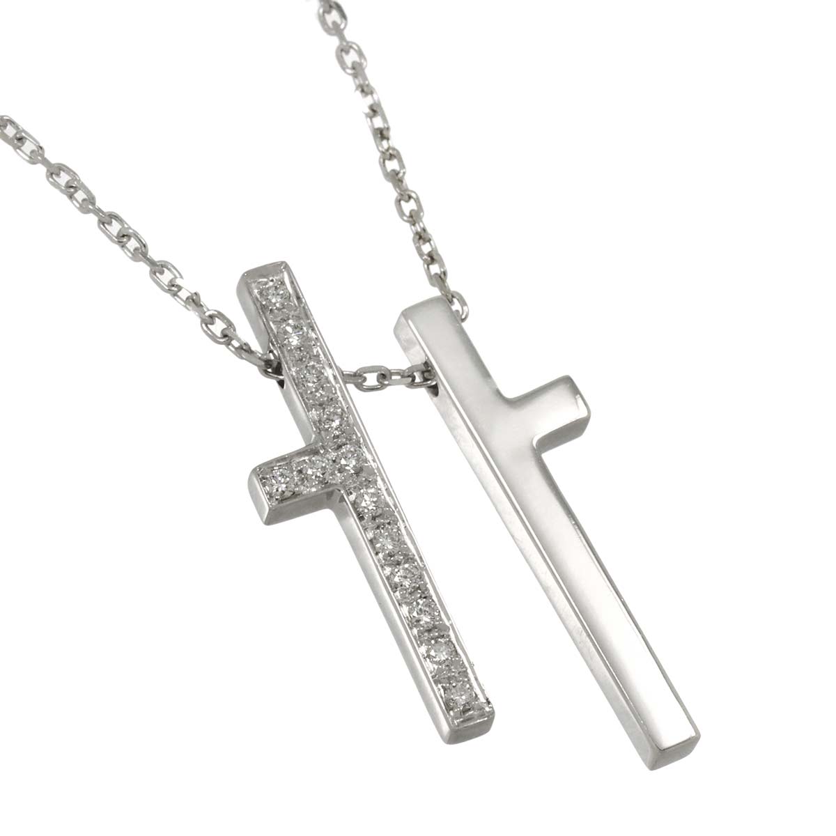Separate Cross Diamond Necklace 18K White Gold 750